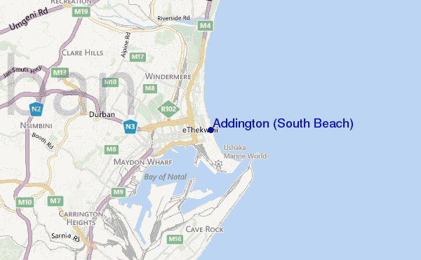 mapa de localização de Addington (South Beach)