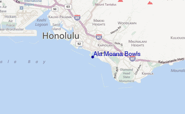 mapa de localização de Ala Moana Bowls