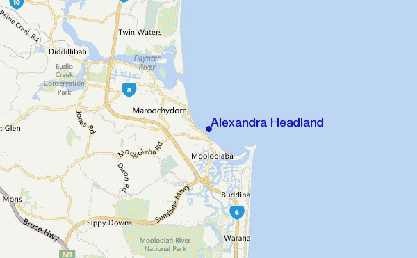 mapa de localização de Alexandra Headland