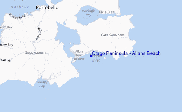 mapa de localização de Otago Peninsula - Allans Beach