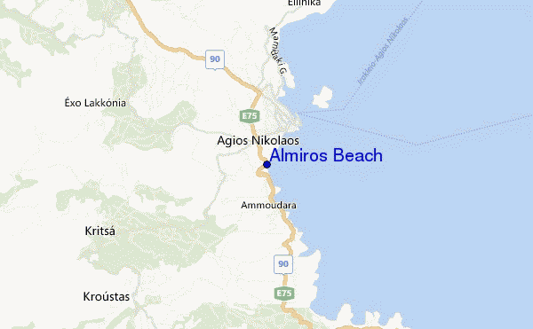 mapa de localização de Almiros Beach