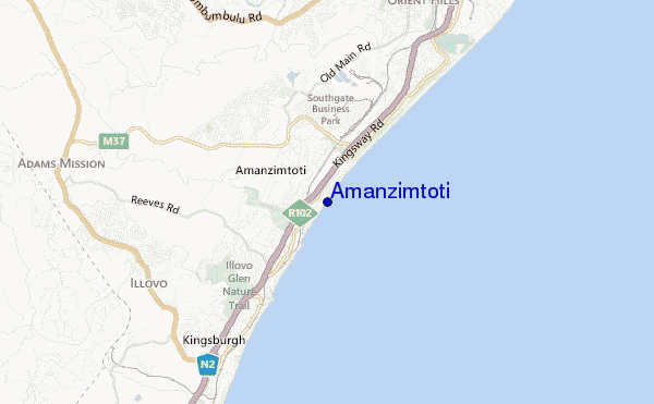 mapa de localização de Amanzimtoti