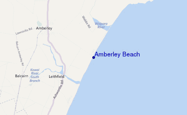 mapa de localização de Amberley Beach
