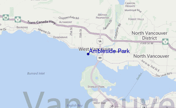 mapa de localização de Ambleside Park