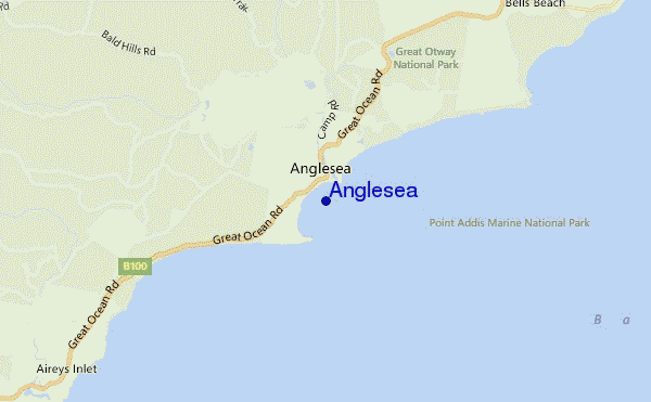 mapa de localização de Anglesea