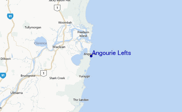 Angourie Lefts Location Map