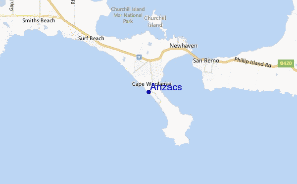 mapa de localização de Anzacs