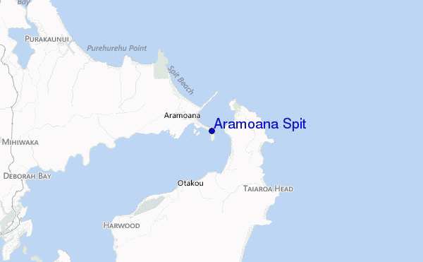 mapa de localização de Aramoana Spit