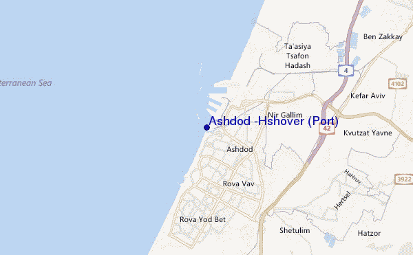 mapa de localização de Ashdod -Hshover (Port)