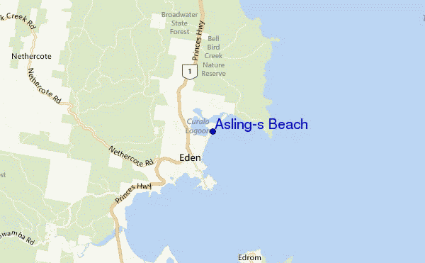 mapa de localização de Asling's Beach