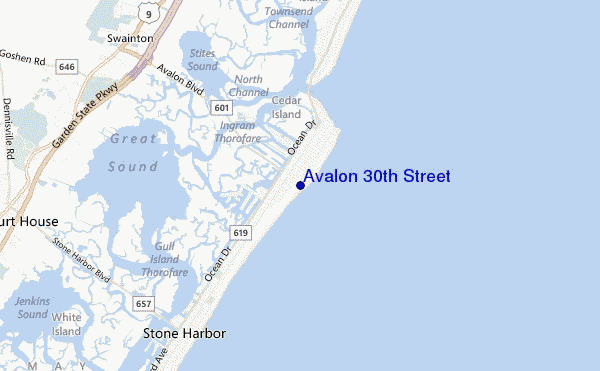 mapa de localização de Avalon 30th Street