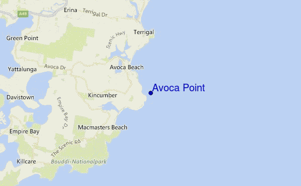 mapa de localização de Avoca Point