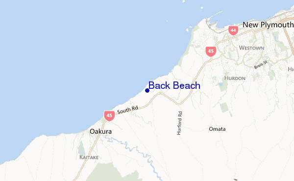 mapa de localização de Back Beach