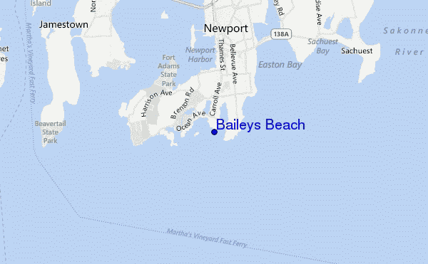 mapa de localização de Baileys Beach