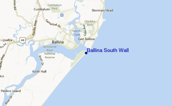 mapa de localização de Ballina South Wall