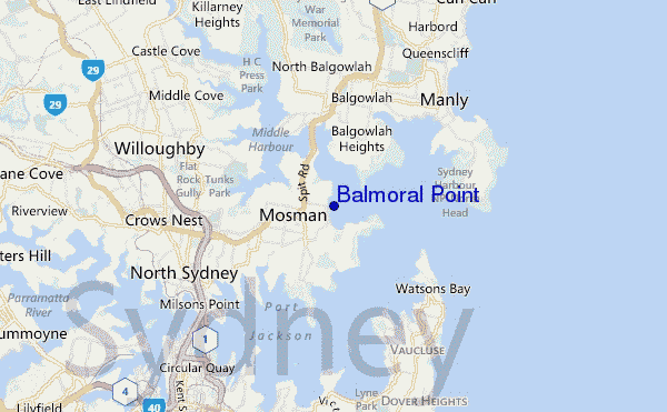 mapa de localização de Balmoral Point