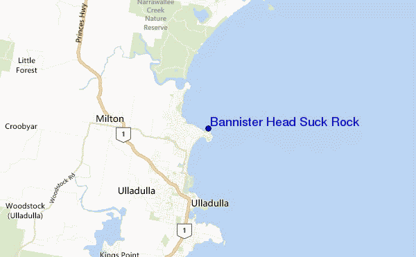mapa de localização de Bannister Head Suck Rock