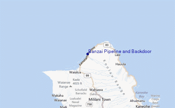 Banzai Pipeline and Backdoor Location Map