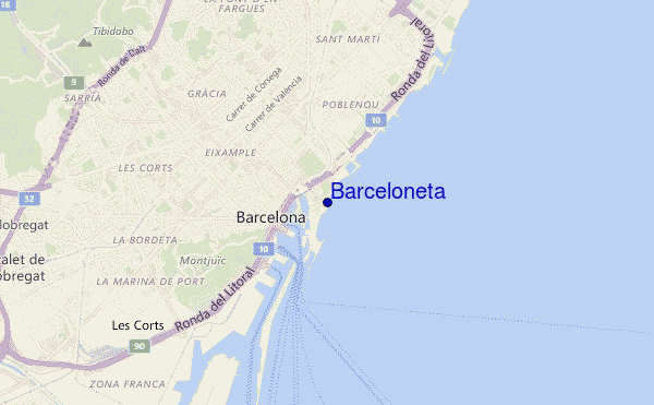 mapa de localização de Barceloneta
