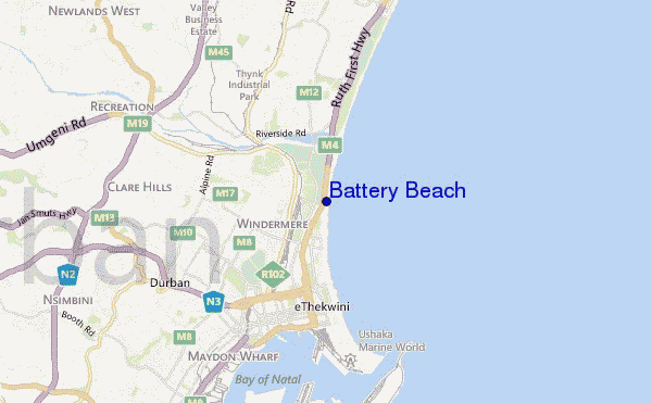 mapa de localização de Battery Beach