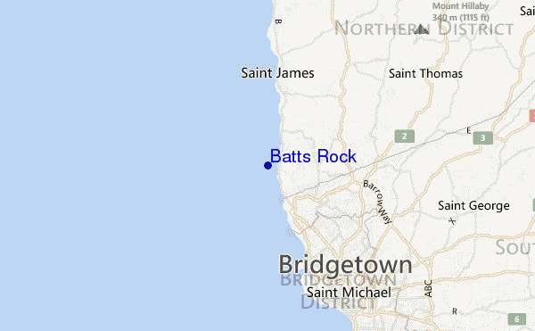mapa de localização de Batts Rock