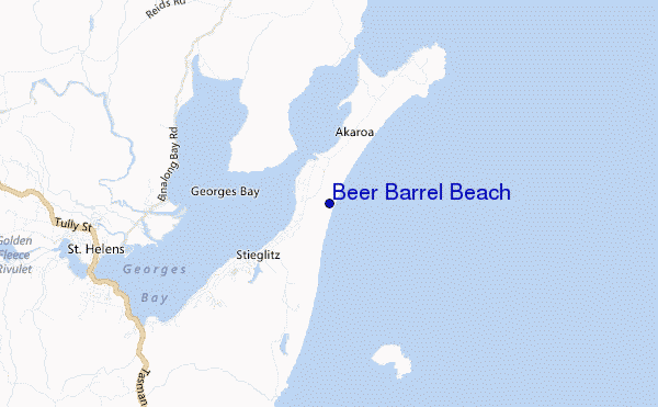 mapa de localização de Beer Barrel Beach