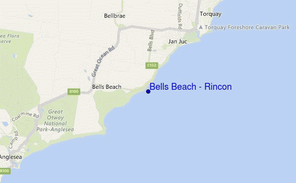 mapa de localização de Bells Beach - Rincon