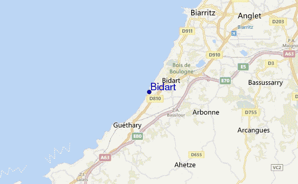 mapa de localização de Bidart