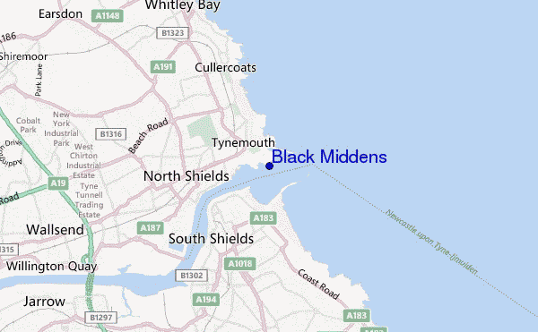 mapa de localização de Black Middens