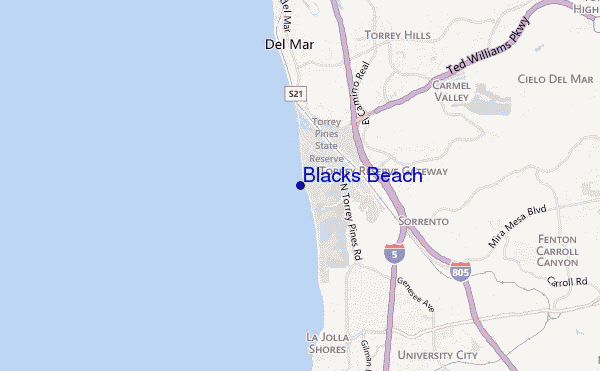 mapa de localização de Blacks Beach