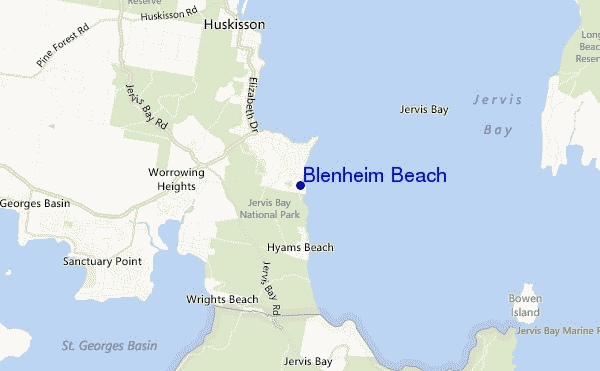 mapa de localização de Blenheim Beach