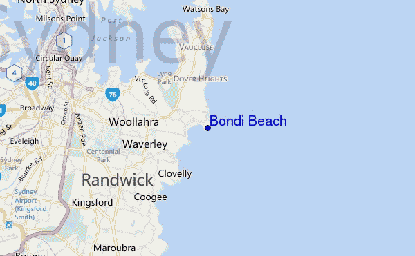mapa de localização de Bondi Beach