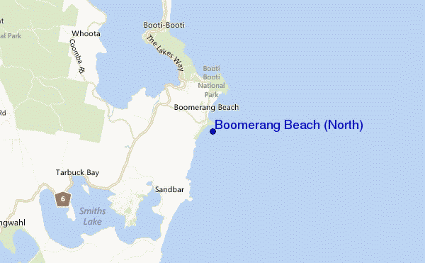 mapa de localização de Boomerang Beach (North)