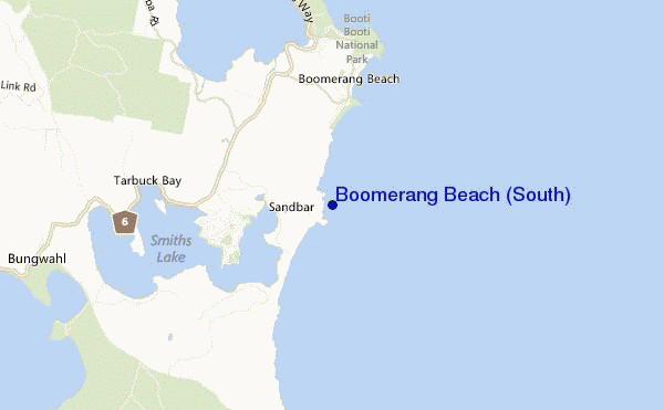 mapa de localização de Boomerang Beach (South)