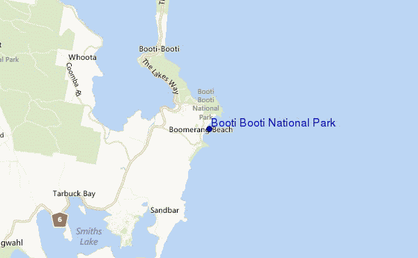 mapa de localização de Booti Booti National Park
