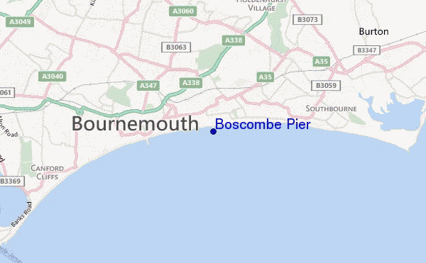 mapa de localização de Boscombe Pier