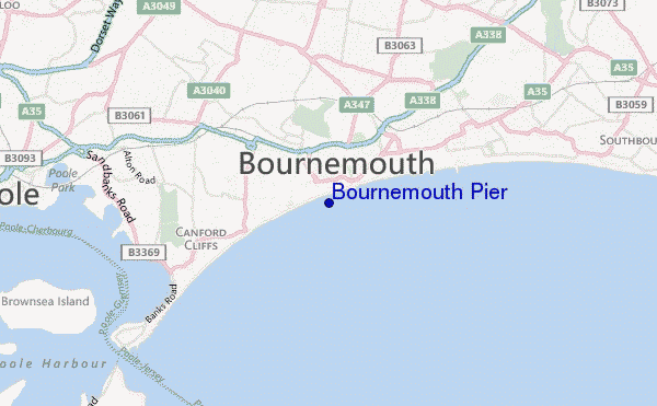 mapa de localização de Bournemouth Pier