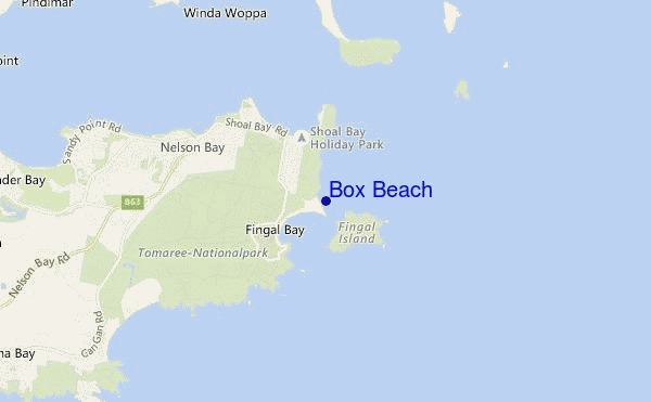 mapa de localização de Box Beach