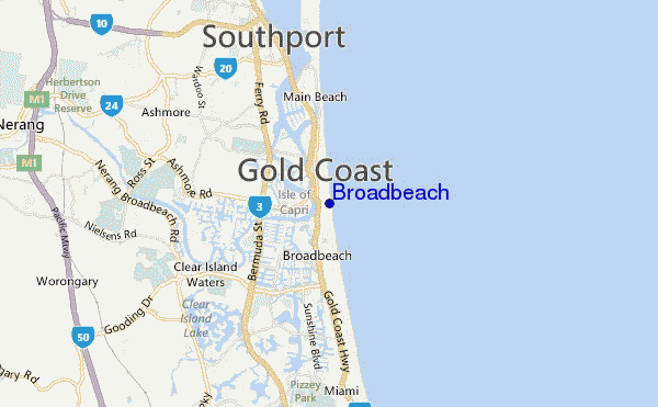 mapa de localização de Broadbeach