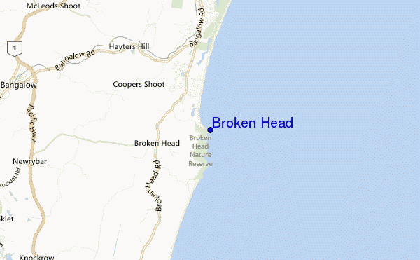 mapa de localização de Broken Head