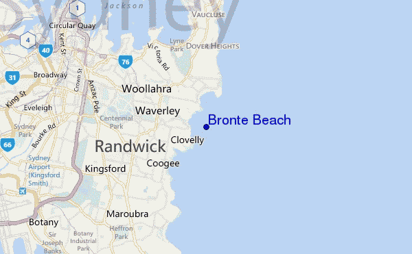 mapa de localização de Bronte Beach