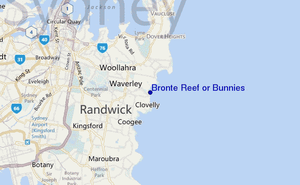 mapa de localização de Bronte Reef or Bunnies