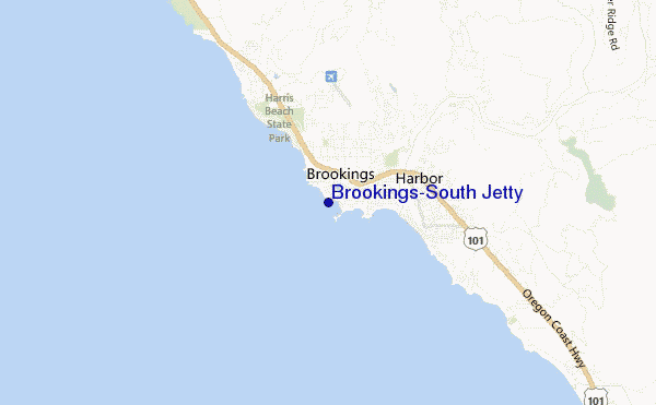 mapa de localização de Brookings/South Jetty