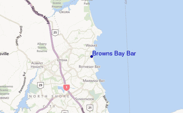 mapa de localização de Browns Bay Bar