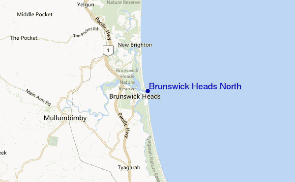 mapa de localização de Brunswick Heads North