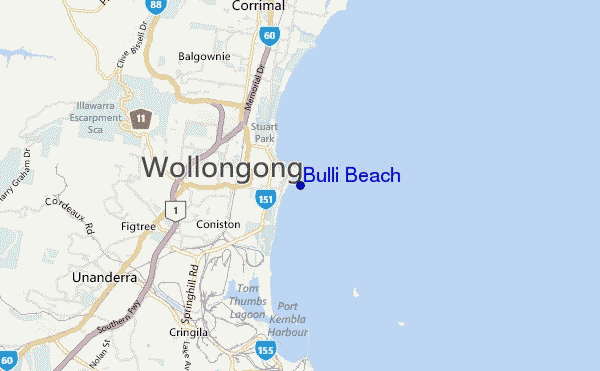 mapa de localização de Bulli Beach