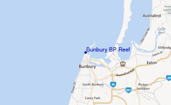 mapa de localização de Bunbury BP Reef