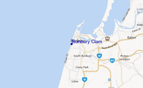 mapa de localização de Bunbury Clam