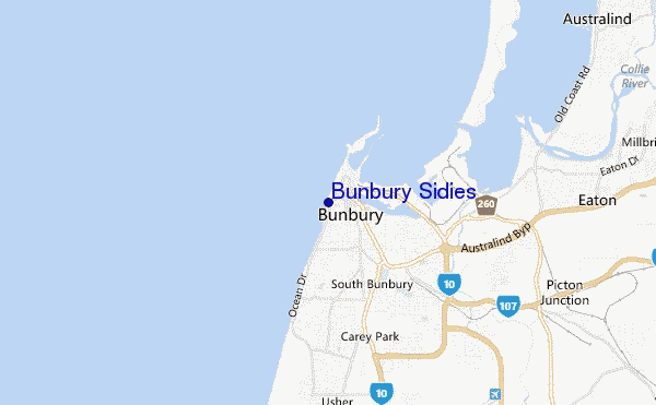 mapa de localização de Bunbury Sidies