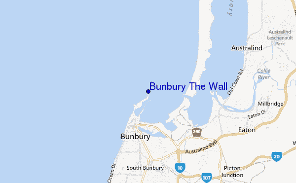 mapa de localização de Bunbury The Wall